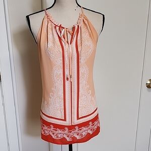 New York & Company Peach and Red Halter Blouse